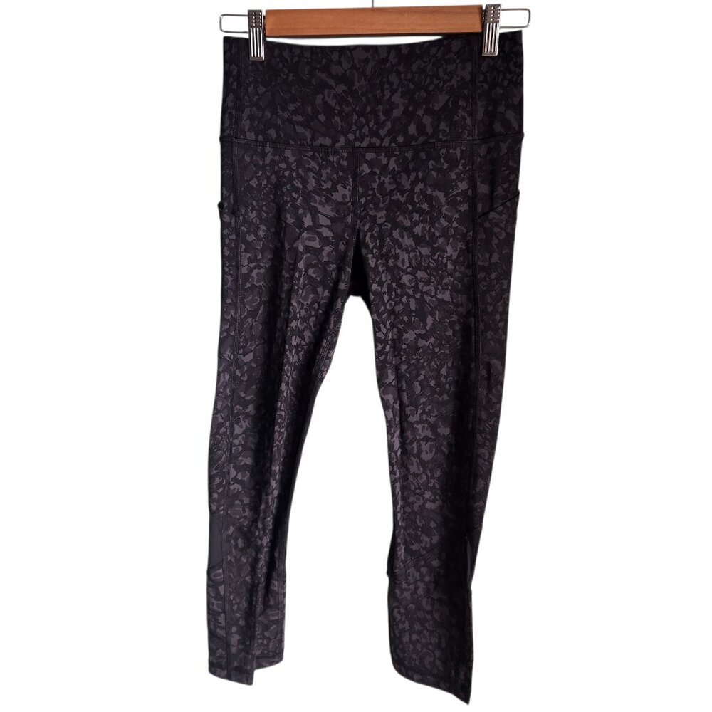 Lululemon Pants 4 Gray Black Pace Rival High Rise Crop 22" Leggings Mesh Panel